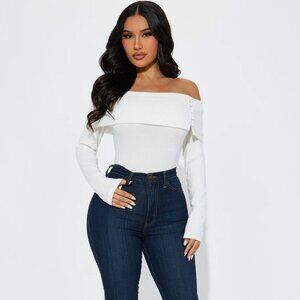 (U.P. $14.99) Fashion Nova See You Again Off Shoulder Top - Ivory - S